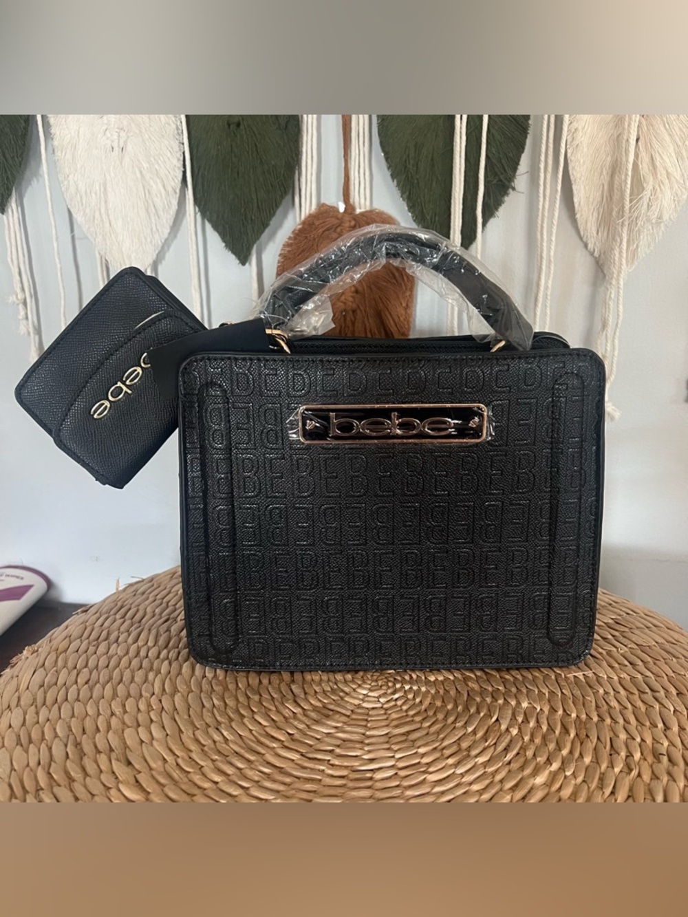 bebe Black mini Structured Top-Handle Bag with Logo Accent